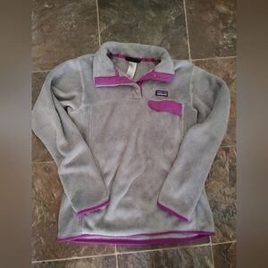 Patagonia Women's Deep Pile Fleece Snap T Pullover Jacket Gray Medium